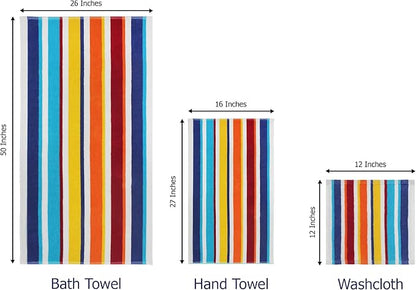 ORIGINAL KIDS 6 Piece Towel Set - 2 Bath Towels, 2 Hand Towels, 2 Washcloths - 100% Cotton - Soft Absorbent Quick Dry - Durable Pool Shower Beach - Gift - Cabana Stripe Multi