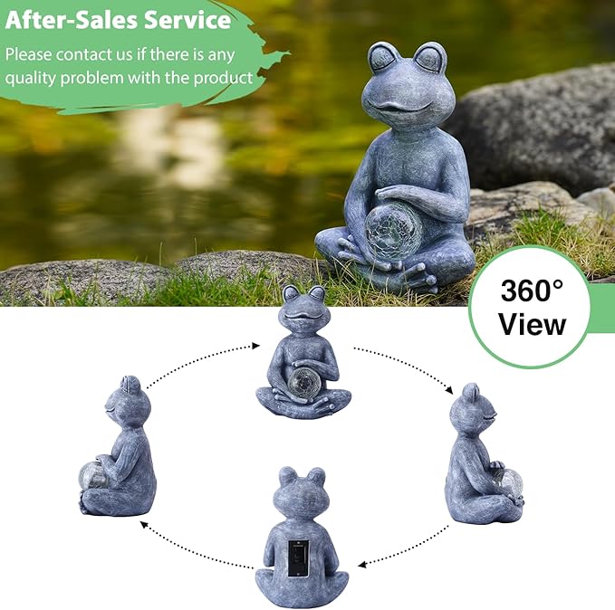 Goodeco Frog Statue with Solar Gazing Ball Lights - Zen Garden Statue for Outdoor Decor, Frog Gifts for Women & Moms, Housewarming Gifts