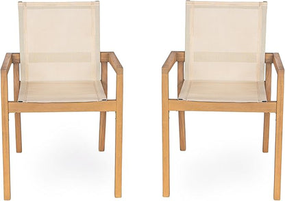 Merax Mesh Seating Solid Wood Dining Chairs Set of 2, French Country Style Accent Side Seating Furniture for Kitchen, Living Room, Textile Back, Beige