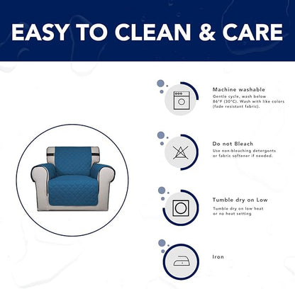 PureFit Reversible Sofa Couch Cover Water Resistant Couch Covers for 3 Cushion, Washable Furniture Cover with Non-Slip Foam and Adjustable Strap for Dogs, Pets (Sofa, Peacock Blue/Ivory)