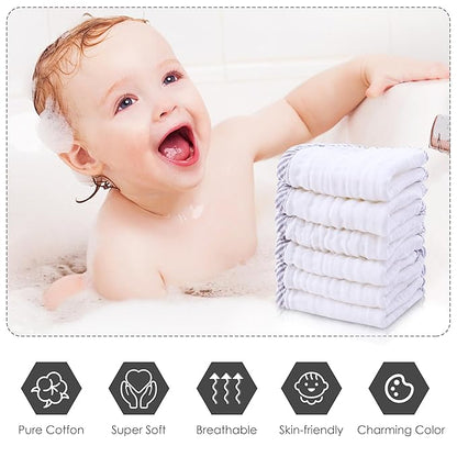 Cute Castle 12 Pack Muslin Baby Washcloths - Large 12'' by 12'' - Ultra Soft 100% Cotton - Super Absorbent Burp Cloths for Unisex, Boy, Girl -Stripe