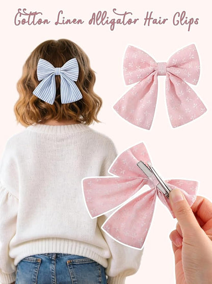 12PCS Baby Girls Hair Clips Fable Hair Bows Cotton Linen Bows for Girls Hair Accessories for Baby Toddlers Kids Light Color