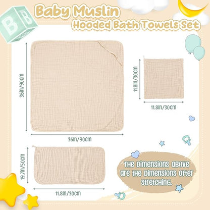 Breling 12 Pcs Muslin Hooded Baby Bath Towel, Hand Towels and Washcloth Set, 36"x 36" Cotton Newborn Bath Towel Cotton Absorbent Blanket Unisex Newborn Gift Essentials for Girl Boy (Blue Series)