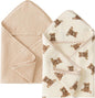 Little Jump Hooded Baby Towels for Newborn - 2 Pack 100% Cotton Muslin Baby Bath Towel, Soft and Absorbent for Boys Girls Infant, Large 32x32 Inches (Teddy Bears & Khaki)