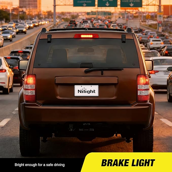 Nilight Third Brake Light Tail High Mount 3rd Stop Lights Red Lens Compatible with Jeep Liberty 2008 2009 2010 2011 2012 Van SUV Rear Center Cab Lamp