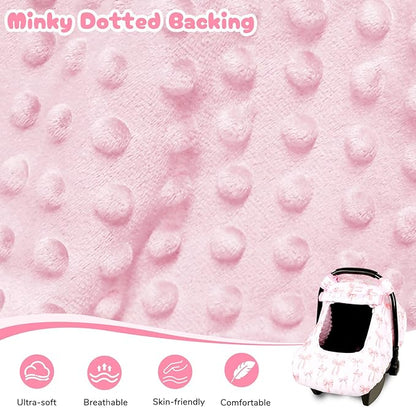 Baby Car Seat Cover, Windproof Carseat Cover for Infant Girls, Infant Warm Carseat Canopy with Double Layer Fabric for Winter, Compatible with Most Baby Car Seat, Bow