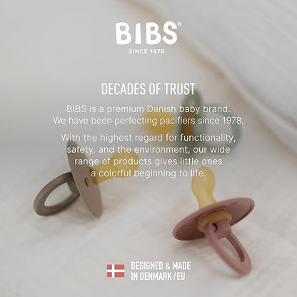BIBS Colour Pacifier with Symmetrical Nipple| Natural Rubber Baby Pacifier | Set of 4 BPA-Free Soothers | Made in Denmark | Cloud Mix | Size 0-6 Months