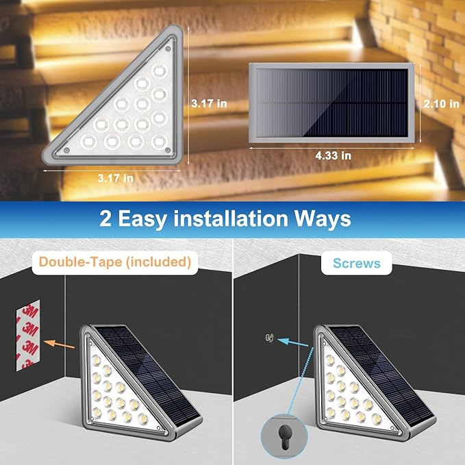 Solar Step Lights Outdoor Waterproof IP65,Warm White Solar Stair Lights, Outdoor Light Decor for Stair, Deck, Step, Porch and Outside Patio, 12 Pack