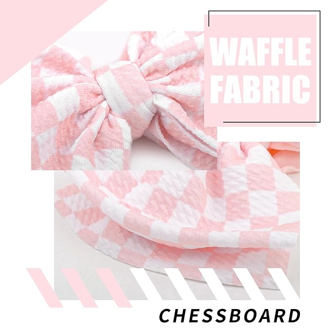 YanJie 2PCS 6’’ Light Pink Bows for Baby Girls Checkered Headband Black Bow Infants Toddler Hair Accessories Newborn Headbands Hair Bow Baby Clothes