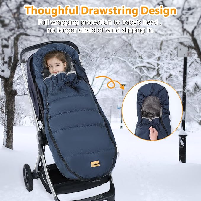 Zooawa Stroller Bunting Bag Universal, Waterproof Baby Stroller Footmuff, Stroller Sleeping Bag for Cold Weather, Extra Thick, Fits 6-36 Months Baby, Dark Blue