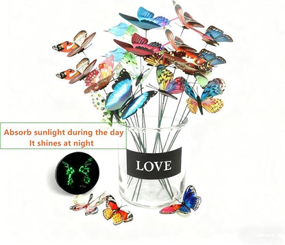 50pcs Glow in The-Dark Butterfly Garden Posts -3.2inch Colorful Butterfly Decorations for Outdoor Gardens, courtyards, Flower beds, Indoor planters, Party Decorations - Waterproof Material