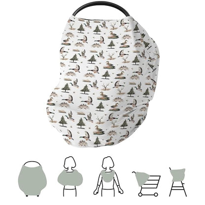 Retro Duck Hunting Car Seat Cover for Babies Vintage Flying Mallards Stretchy 5-in-1 Cover Adjustable Car Canopy Cover Wild Ducks Trees Leaves Breathable Nursing Cover-Up