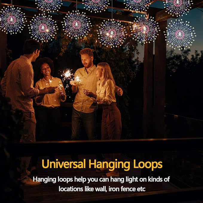 Firework Lights 6 Pack 180 LED Copper Wire Starburst With 8 Models, Power Supply Fairy With Remote Control, Waterproof Outdoor Hanging