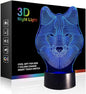 Ticent Animals Wolf 3D Night Light Touch Control Desk Lamps, 7 Color Changing Table Lights with Acrylic Flat, ABS Base & USB Charger