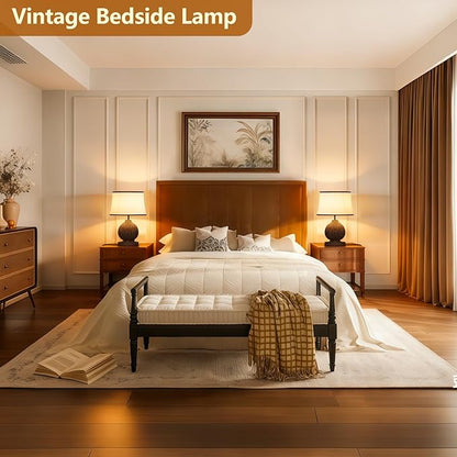 JESLED 18" Vintage Walnut Wooden Table Lamp for Living Room,Farmhouse Rustic Bedside Lamp for Bedroom Room,Office, End Table Home Decor