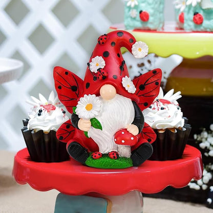 Ladybug Gnomes Decorations Resin Ladybug Figurines Decor Spring Kitchen Decor Gifts for Women Summer Garden Gnomes Decorations Ladybug Gnomes Garden Gnomes Decor Lawn Outdoor Decor