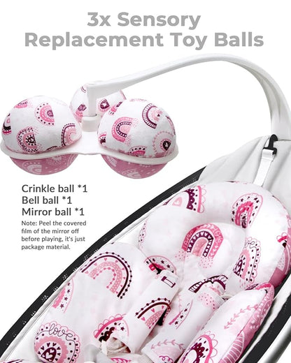 Infant Insert Compatible with 4moms Mamaroo Swing and Infant Carseat, Including 3 Replacement Balls, Reversible Newborn Insert for Baby Swing, Stroller, Bouncer, Soft Fabric - Mauve Rainbow