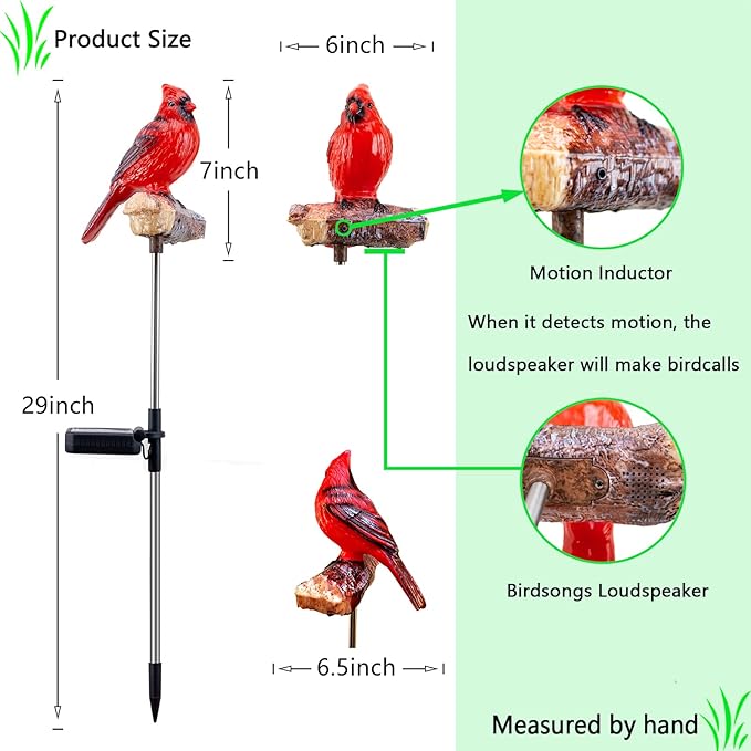 Cardinal Solar Stake Lights for Outside with Simulated Call and Breathing Light Waterproof Outdoor Christmas Decorations Yard Outdoor Use Perfect Garden Decorative Lights and Landscape Lighting