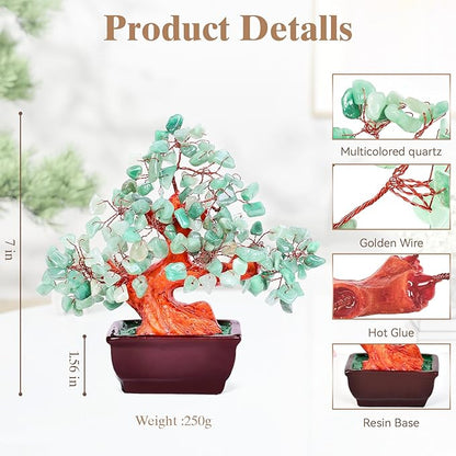 Feng Shui Quartz Crystal Money Tree Bonsai Style Decoration for Luck and Wealth (Green)