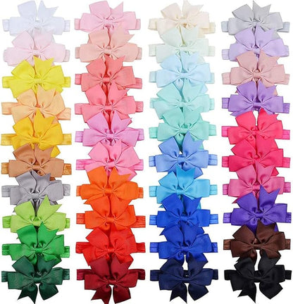 WillingTee Hairband, Baby Girls Headbands 3Inch 40 Colors Grosgrain Ribbon Hair Bows Choice for Baby Girls Infants Toddler Kids Teens and Children