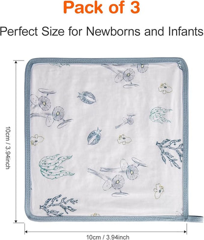 Baby Washcloths, Soft Burp Cloths, Absorbent Baby Bath Towels-4 Layer Design-Reusable Baby Wipes Newborn Bath Face Towel for Delicate Skin, Wash Cloths for Shower and Baby Essentials - 3 Pack