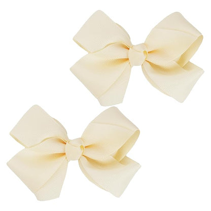 3 Inch Grosgrain Bow for Little Girls- Set of 2 (Ivory)
