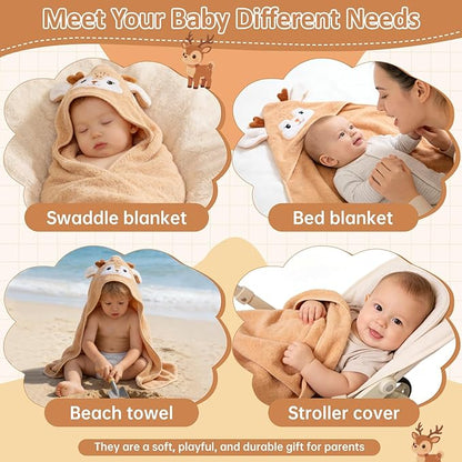 Hooded Baby Towel, Premium Soft Coral Fleece Baby Towel for Baby, Newborns, Toddlers, Infant- Ultra Absorbent, Natural Baby Stuff Towel with Hood for Boys and Girls (Brown Deer)