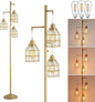 9MMML Golden Dimmable Floor Lamp,Industrial Gold Farmhouse Tall Standing Lamp for Living Room, Bedroom Office,3 Teardrop Cage Lampshade,3 LED Bulbs Inculded, 68'' Tall