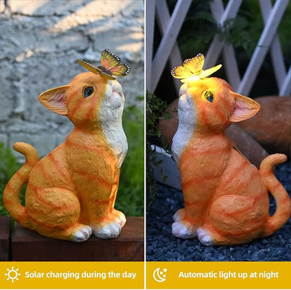 Cat Garden Figurines Outdoor Decor Solar Statue with LED Lights for Patio Lawn Yard Art Decoration Housewarming Garden Gift