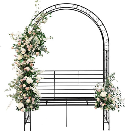Outvita 7FT Garden Arch Arbor with Seating, Heavy Duty Metal Arbour Archway, Decorative Frame Stand Trellis for Wedding Ceremony Party Plant Climbing Rose Vines Lawn