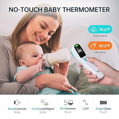 Thermometer for Adults and Kids, Automatic Measurement Within 1-3cm, Fast Accurate Baby Thermometer with Fever Alarm and Mute Mode, White