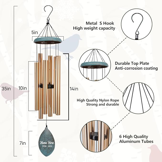 ASTARIN Personalized Memorial Wind Chimes, Angel Wings Sympathy Gifts Wind Chime for Loss of Loved Mom/Dad, Commemorative Windchime for Condolences/Funeral