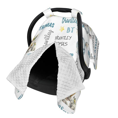 Personalized Winter Baby Car Seat Cover with Name Rhinoceros Car Seat Cover for Baby Seat or Stroller Custom Infant Car Seat Covers Rhino Minky Blankets Nursing Cover Breastfeeding Scarf