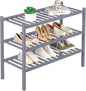 3 Tier Bamboo Shoe Rack for Closet Free Standing Wood Shoe Shelf Storage Organizer for Entryway Small Space Stackable 27"x11"x20" (Grey)