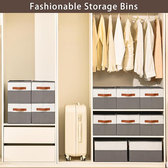 4 Pack Large Storage Bins with Handle, Collapsible Storage Basket