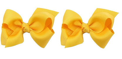 3 Inch Baby Girl Hair Bows Boutique Hair Clip Teens Toddlers Hairpin Headwear - Set of 2 (Yellow)