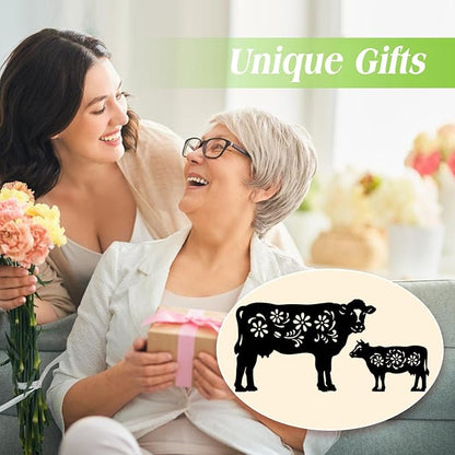 Cow Metal Garden Stakes Decorative,Cow Gifts for Women/Men/Cow Lovers Gifts,Black Cow Silhouette Statues Garden Decor for Outside,Outdoor Decor,Yard Art,Patio,Lawn Ornaments
