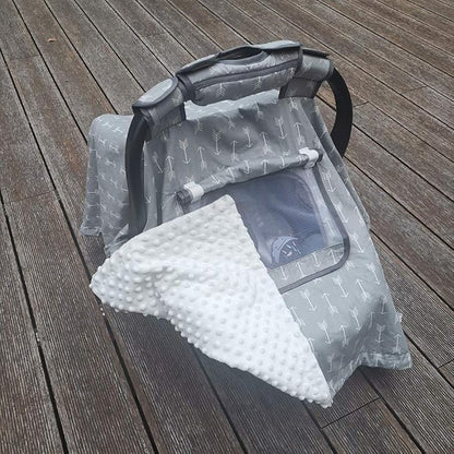 Car seat Covers for Babies boy Girl, Carseat Canopy for Newborn Carrier, 2 Layers Windows of mesh/Fabric, No Shifting on Carrier Handle, Cotton and Fleece, Handle Cushion, White Minky