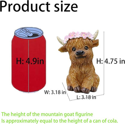 Highland Cows Themed Gifts for Women,Cute and Cozy Resin Yak Figurine with Floral Crown - Perfect Rustic Home Decor Accent