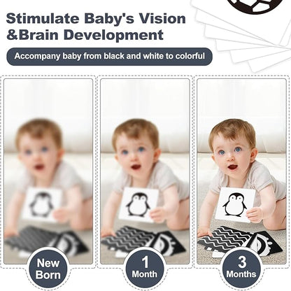 Newborn Toys,High Contrast Black & White Baby Toys 0-6 Months with Sensory Cards & Rattle, Essential for Brain Development, Tummy Time & Car Seat Toys for 0 2 4 6 Month Old