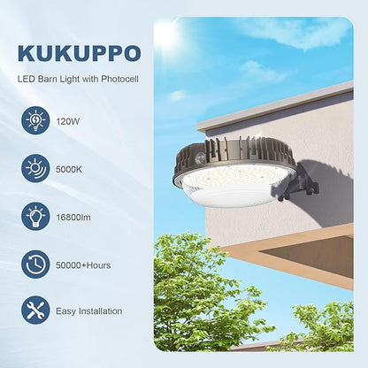 KUKUPPO 120W LED Barn Light with Photocell, ETL Listed 16,800LM LED Yard Light Outdoor, IP65 Waterproof, 5000K Daylight LED Pole Light Area Security Flood Light Fixture for Yard, Barn, Farm, Street