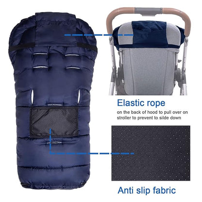 Yobee Universal Cozy Fleece Stroller Footmuff, Winter Outdoor Tour Waterproof Baby Sleeping Bag, Anti-Slip, Adaptable for Almost Stroller, Pram, Navy