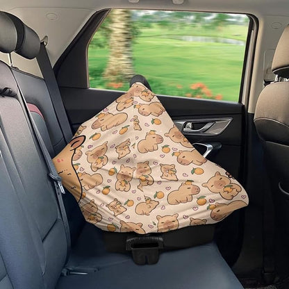 AFPANQZ Capybara Watermelon Baby Car Seat Covers for Girls All Weather Multifunctional Infant Car Seat Canopy Nursing Breastfeeding Scarf Shield Soft Breathable Stretchy 360 Coverage for Babies