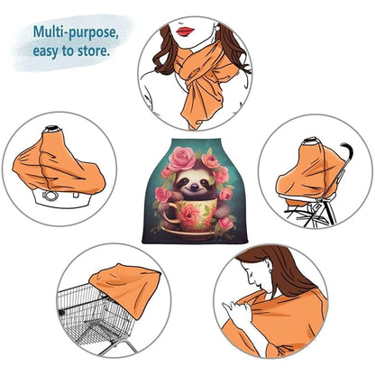 Baby Car Seat Covers Cute Sloth Stretchy Breastfeeding Scarf Breathable Infant Carseat Canopy Nursing Covers Multi Use for Stroller High Chair Shopping Cart Boys and Girls