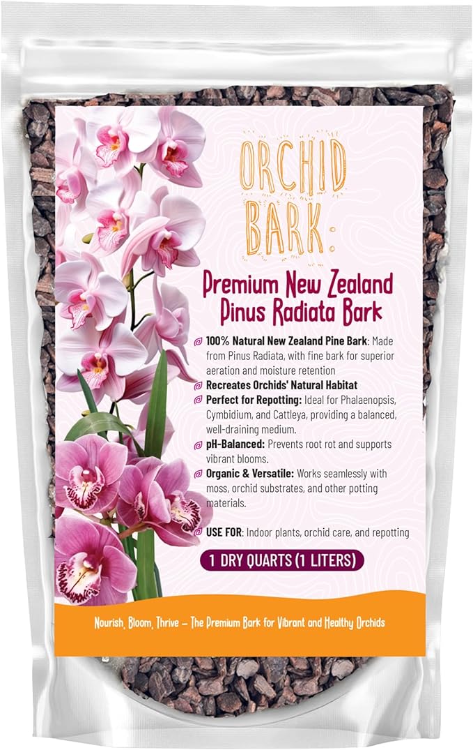 Premium Orchid Bark for Potting Mix – Ready-to-Use Pine Bark for Indoor Plants, Orchid Repotting & Soil Mix Creation, Ideal Orchid Medium (1 Quart)