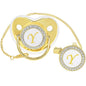 Bling Personalized Golden Baby Pacifier with Pacifier Clips and Anti-dust Cover A-Z 26 Letters(Gold,Y)