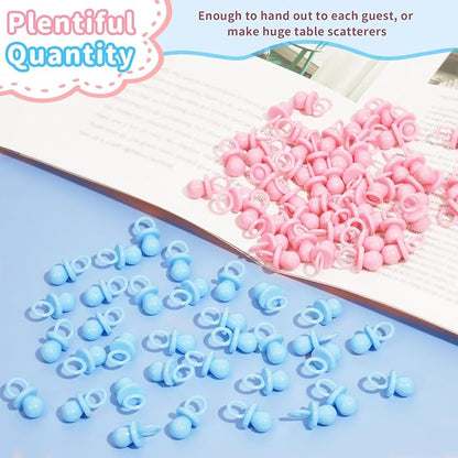 Baby Shower Pacifiers, 150 Mini Pacifiers for Baby Shower, Cute Plastic Pacifiers for Baby Shower Game, Decoration DIY, Gender Reveal Party Table Scatter/Baby Shower Party Favors(Blue&Pink)
