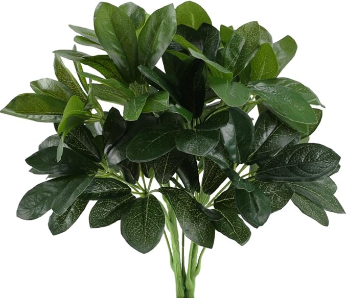 GTIDEA Artificial Shrubs Plants Fake Silk Schefflera Bushes Real Touch Faux Greenery Leaf Arrangements Indoor Outdoor Garden Office Home Table Centerpieces Wall Hanging Décor 2pcs