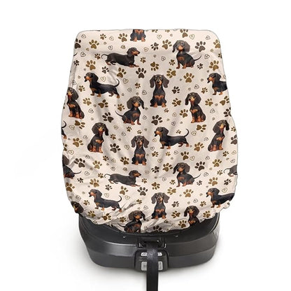 Baby Car Seat Cover, Dog Print Car Seat Sun Shade Cover Sun Protection to Keep The Car Seat Cool, Easy to Clean and Install