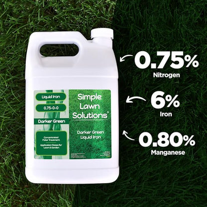 Simple Lawn Solutions - Liquid Iron Fertilizer Darker Green - Chelated Micronutrients - Concentrated Spray Booster for Turf Grass, Indoor Plants and Outdoor Garden (1 Gallon)